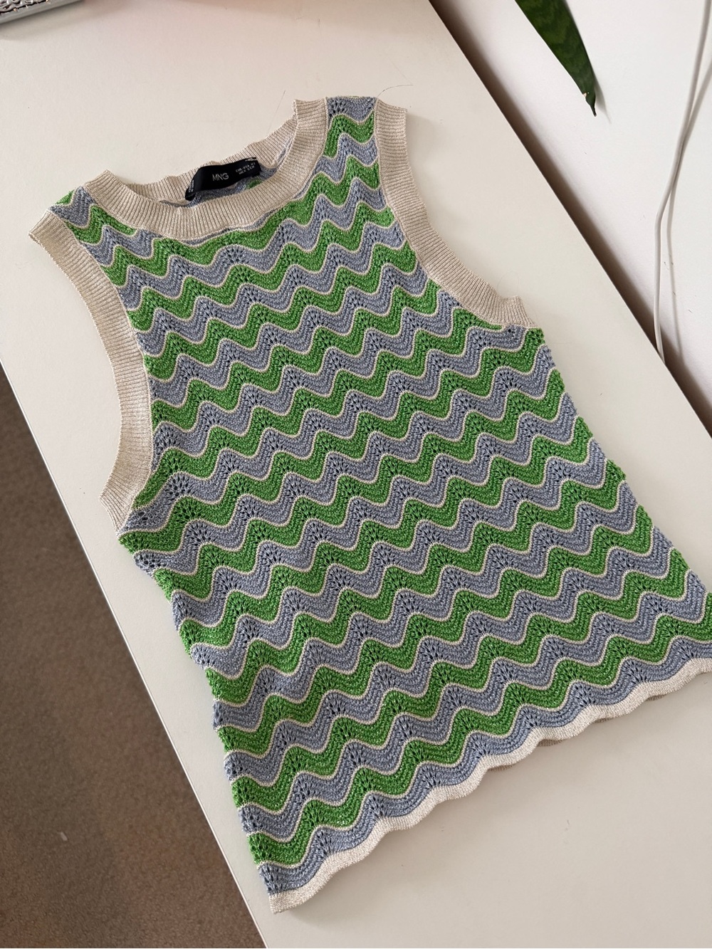Mango Green Wave Knit Sleeveless Top